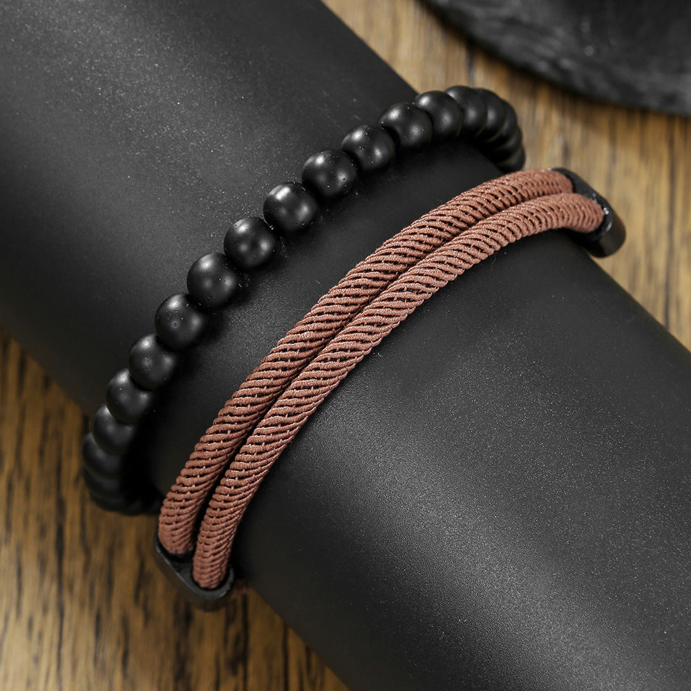Europe and the United States hot-selling black rope adjustable Milan rope black magic sand beaded bracelet combination retro men's faith bracelet