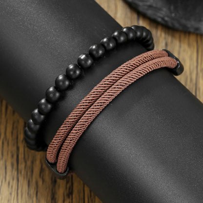 Europe and the United States hot-selling black rope adjustable Milan rope black magic sand beaded bracelet combination retro men's faith bracelet