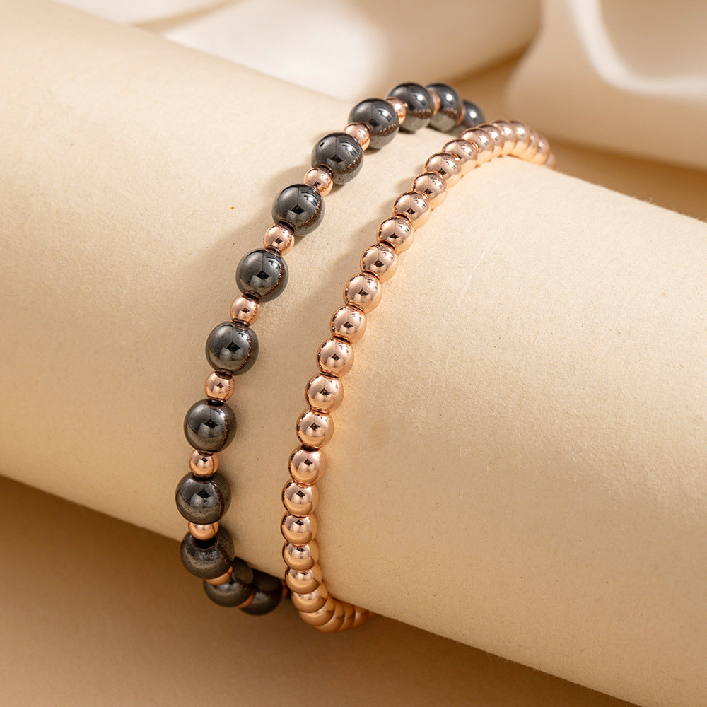 Cross-border European and American fashion hot-selling hematite black gallstone elastic men's and women's beaded mixed bracelet accessories wholesale