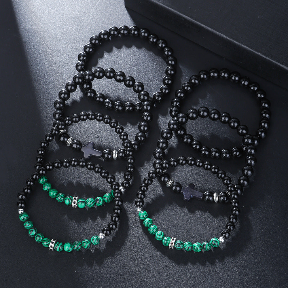 Cross-border popular accessories, black cross elastic Buddha bead bracelet set, peacock pattern bead bracelet, bracelet combination.