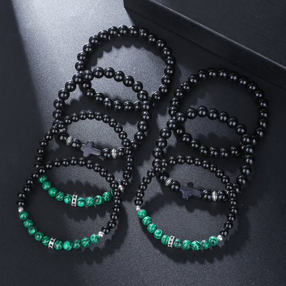Cross-border popular accessories, black cross elastic Buddha bead bracelet set, peacock pattern bead bracelet, bracelet combination.