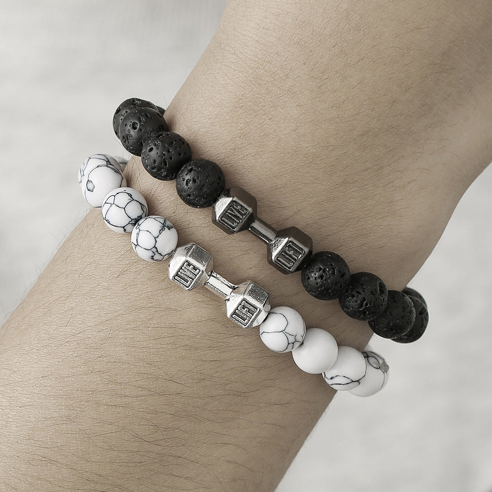 New beaded bracelet, volcanic stone, white turquoise, dumbbell bracelet, European and American accessories, natural stone bracelet, couple bracelet for women