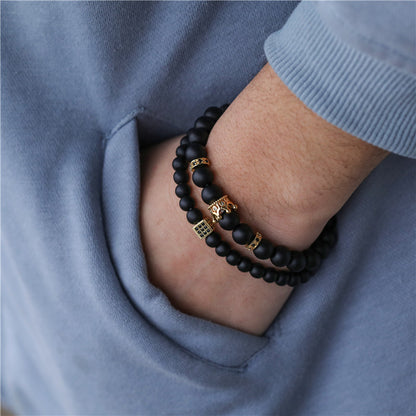 European and American cross-border new versatile cross-border elephant bracelet set, men's black gallstone rare beaded elastic bracelet