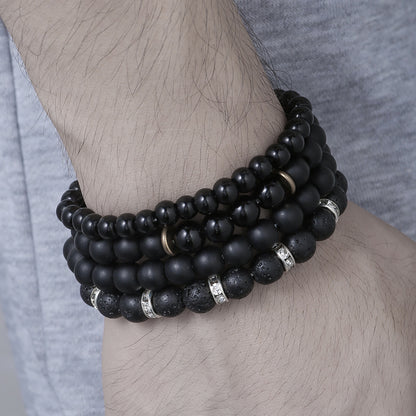 Cross-border hot-selling map stone volcanic stone men's bracelet combination imitation obsidian yoga energy bracelet manufacturer wholesale