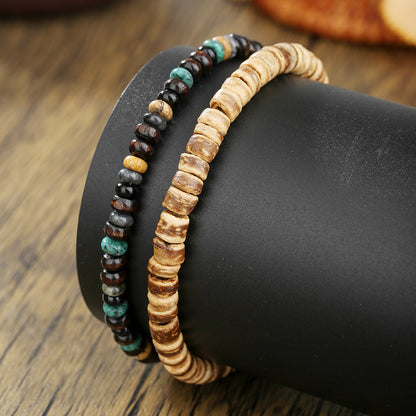 Cross-border supply, European and American fashion natural wooden bead elastic bracelet DIY handmade 2-piece set, beach vacation wooden bead bracelet