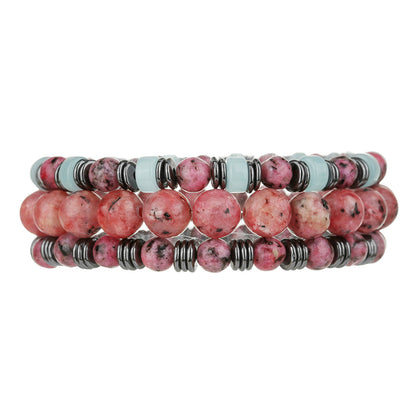 Cross-border new men's stacked beaded bracelets fashionable versatile powder zebra black gallstone natural stone elastic bracelet men
