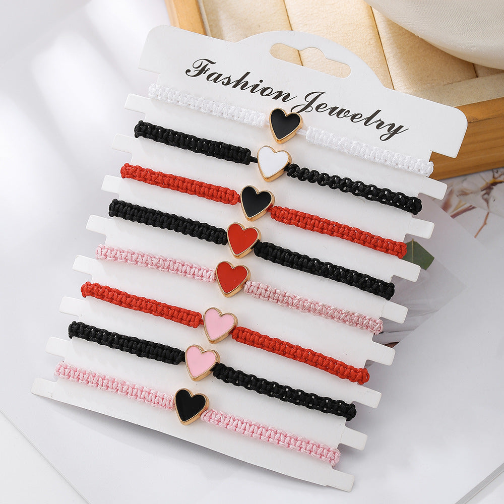 Cross-border new fashion dripping love hand-woven bracelet combination small fresh couple card friendship bracelet women
