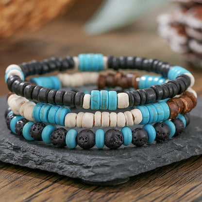 Cross-border natural semi-precious stone bead string men's bracelet volcanic stone wood bead spacer bracelet summer men's vacation jewelry