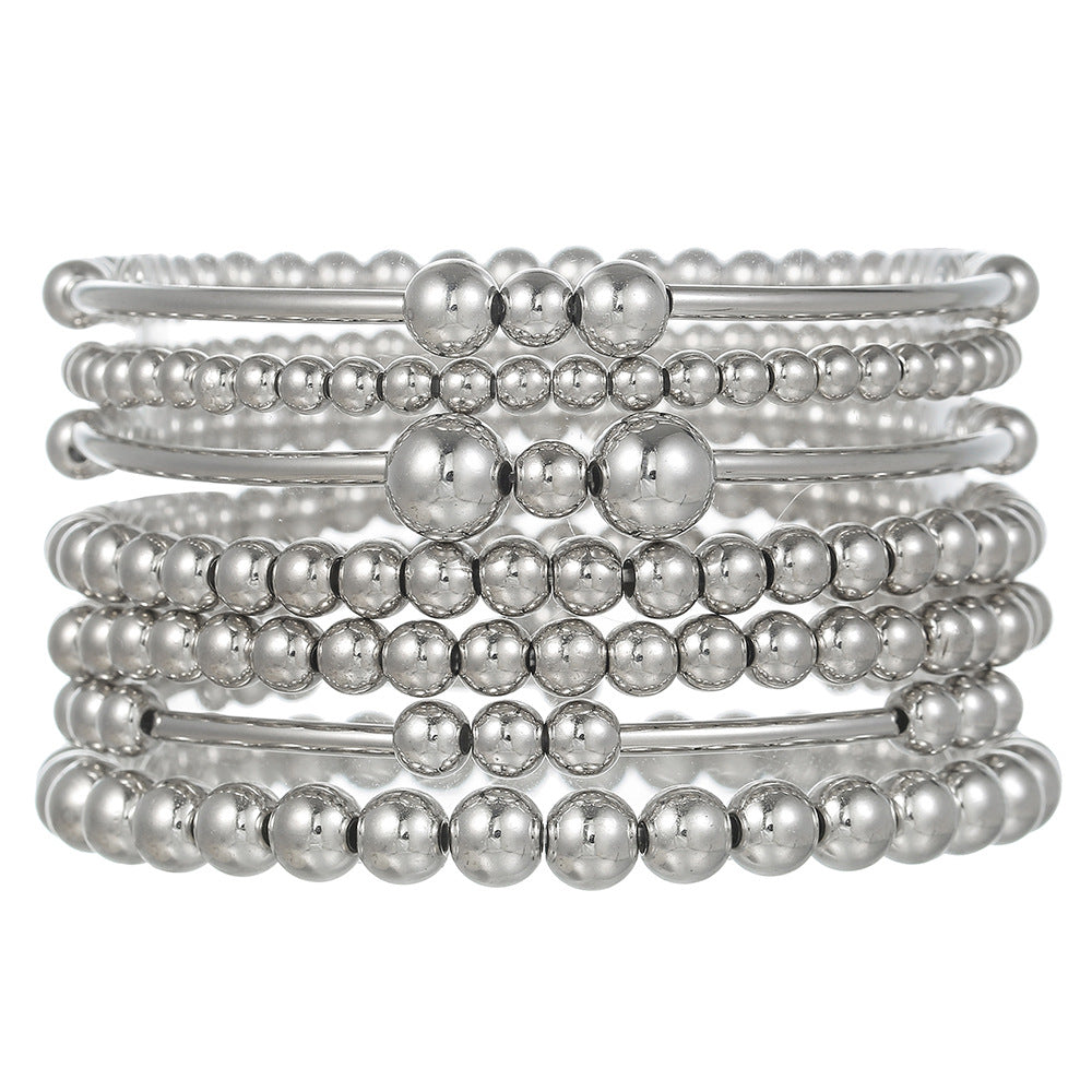 Cross-border hot-selling CCB fashion simple beaded bracelet retro high-grade elastic beaded stacking bracelet set