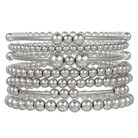 Cross-border hot-selling CCB fashion simple beaded bracelet retro high-grade elastic beaded stacking bracelet set