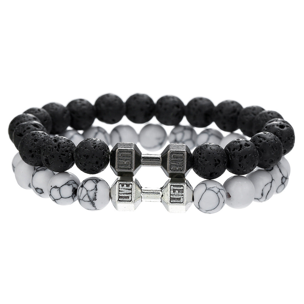 New beaded bracelet, volcanic stone, white turquoise, dumbbell bracelet, European and American accessories, natural stone bracelet, couple bracelet for women