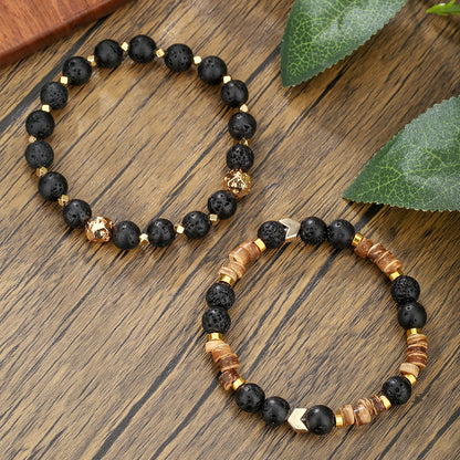 Cross-border natural semi-precious stone bead string men's bracelet volcanic stone wood bead spacer bracelet summer men's vacation jewelry