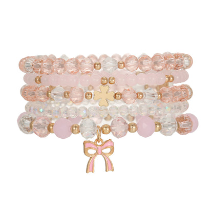 Cross-border new fresh and sweet pink crystal bracelet beaded elastic women's bracelet set butterfly festival pendant handmade