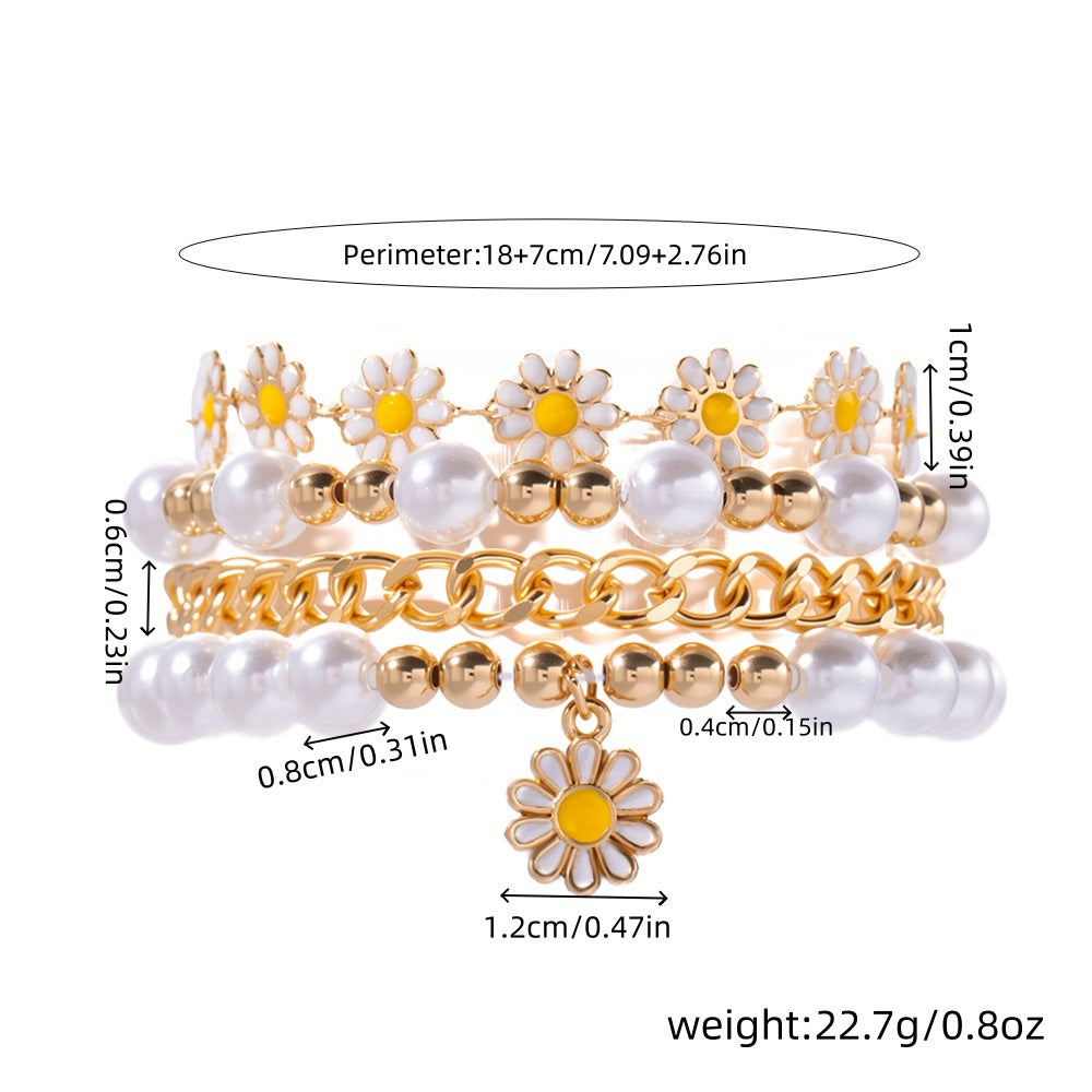 Europe and the United States cross-border summer vacation wind flower bracelet set Bohemian beach wind daisy pearl bracelet wholesale