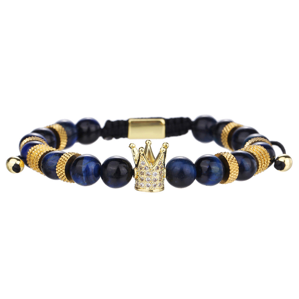 Cross-border punk hip-hop stacked bracelet set dripping oil Roman bracelet copper inlaid zircon crown black agate bracelet men