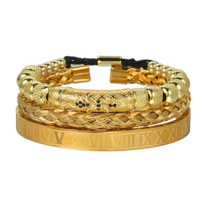 European and American retro zircon pipe bend braided bracelet bracelet set, dripping Roman letter braided stainless steel bracelet