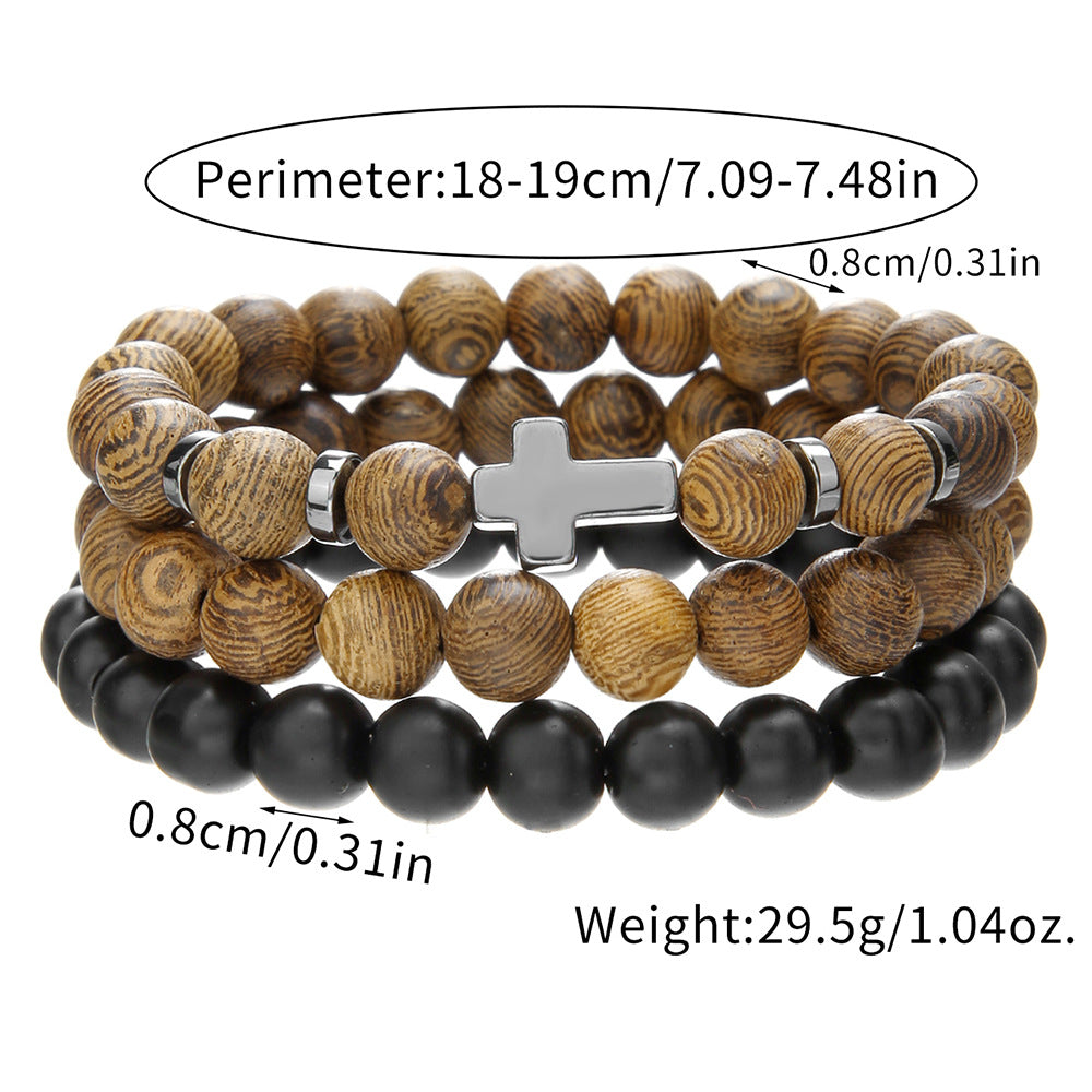 Factory direct sales cross-border hot-selling jewelry, black gallstone cross, wooden bead personalized bracelet, men's elastic bracelet set
