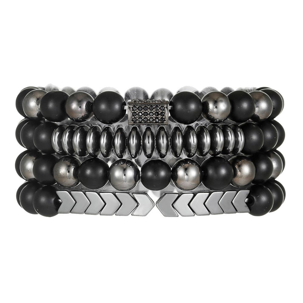Cross-border new men's beaded bracelet set, black gallstone elastic bracelet, European and American style black combination bracelet wholesale.