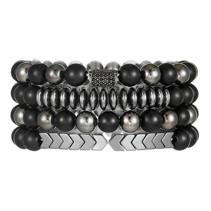 Cross-border new men's beaded bracelet set, black gallstone elastic bracelet, European and American style black combination bracelet wholesale.
