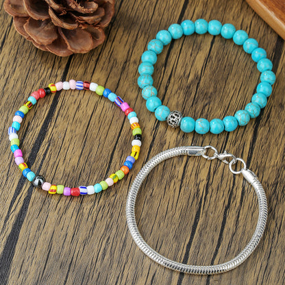 Cross-border directly from the manufacturer Bohemian multi-layer rice bead turquoise beaded bracelet men stacked chain bracelet women