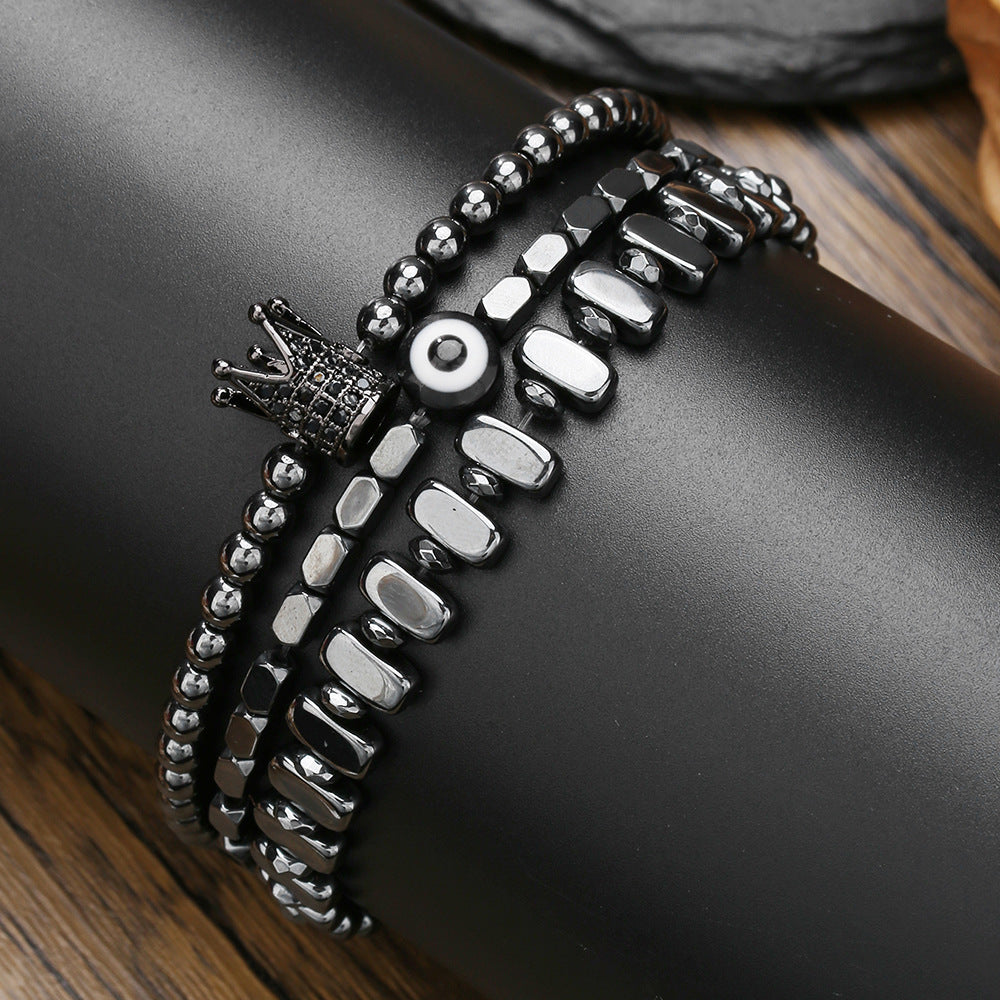Punk Diablo Stacked Bracelet Combination Black Gallstone Evil Eye Bracelet Tide Retro Neutral Zircon Crown Bracelet