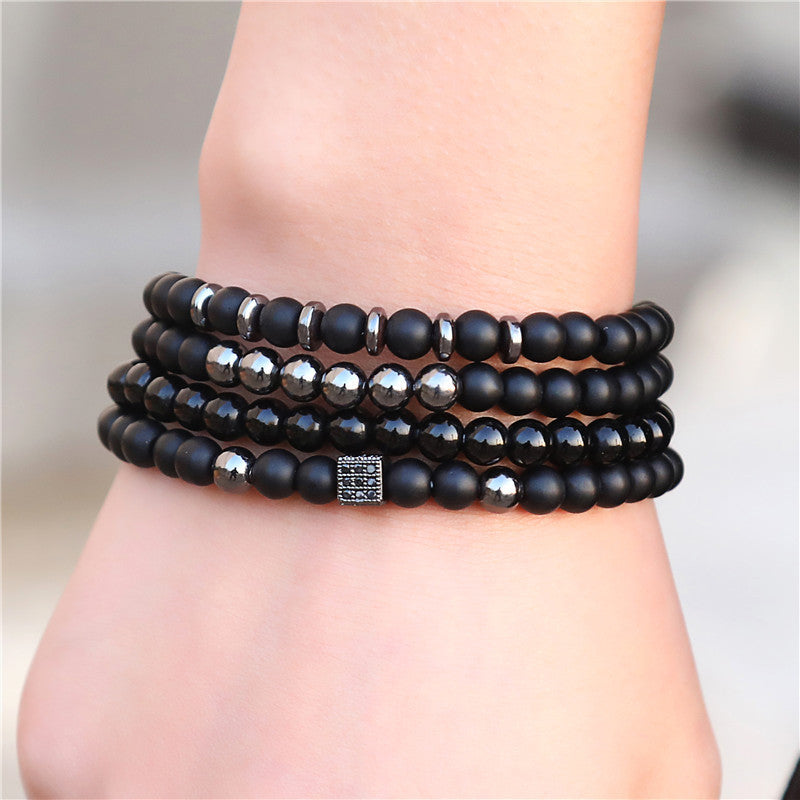 Yanxuan AliExpress Cross-border New Personalized Hip-Hop Style Black Frosted Stone Beaded Bracelet Set Men's Fashion Bracelet