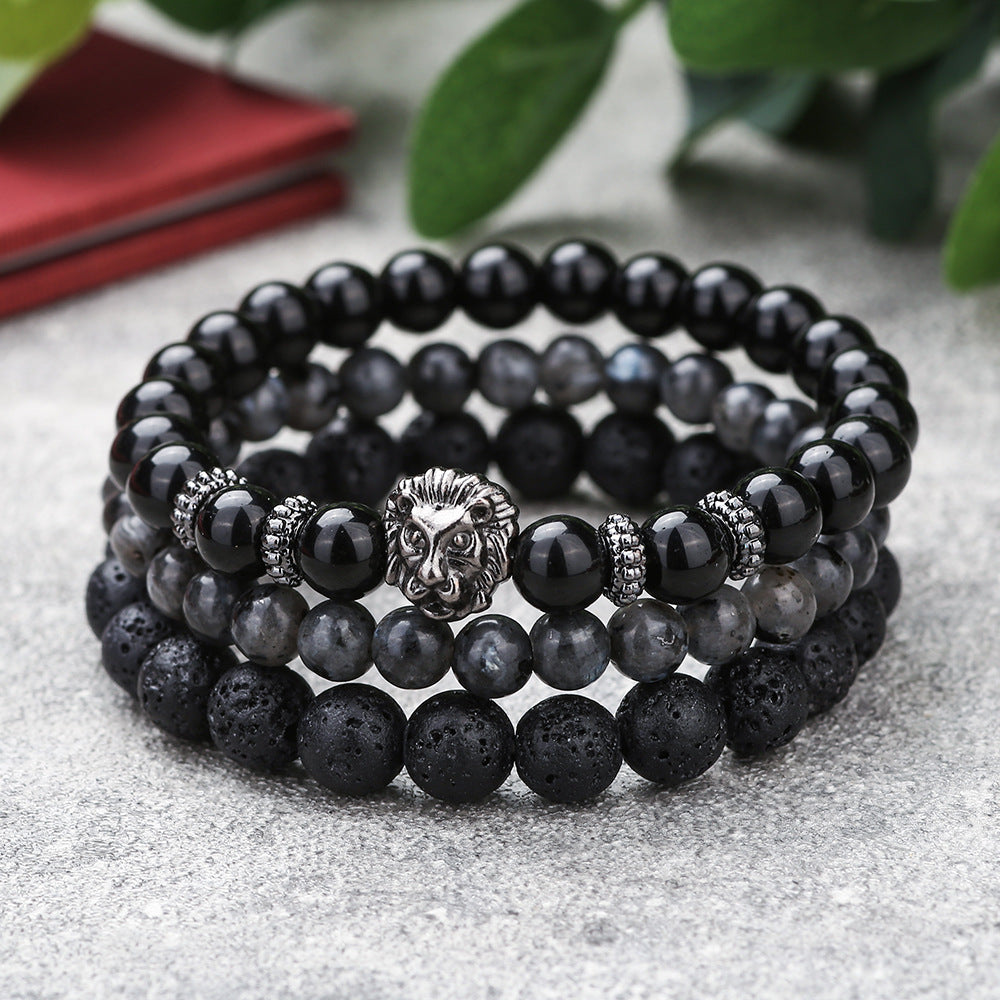 Men's commuting can be stacked with beaded bracelets, a set of 3 lion head elastic bracelets, and men's gifts.