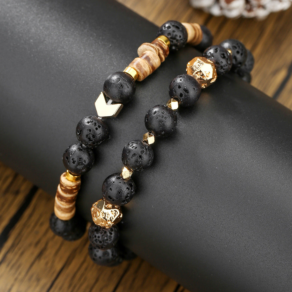Cross-border natural semi-precious stone bead string men's bracelet volcanic stone wood bead spacer bracelet summer men's vacation jewelry