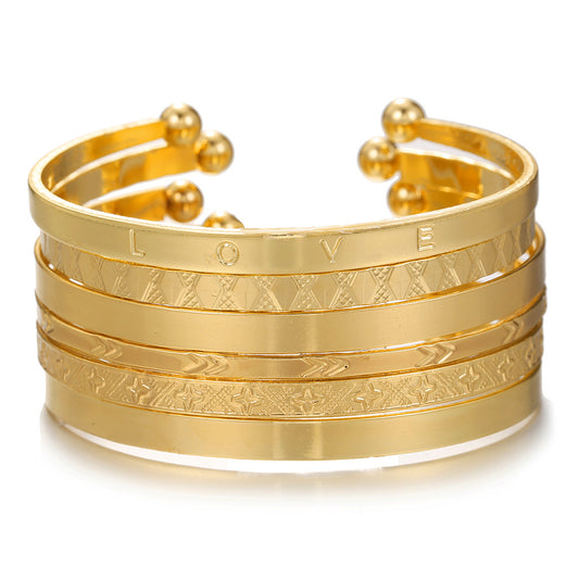 Bohemian LOVE alphabet bracelet set percussion arrow rhombus pattern exaggerated personality opening bracelet