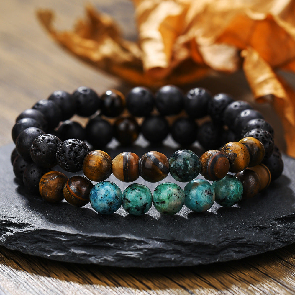 Hip-hop jewelry African pine yellow tiger eye volcanic stone beaded bracelet natural stone bracelet trendy men's jewelry wholesale