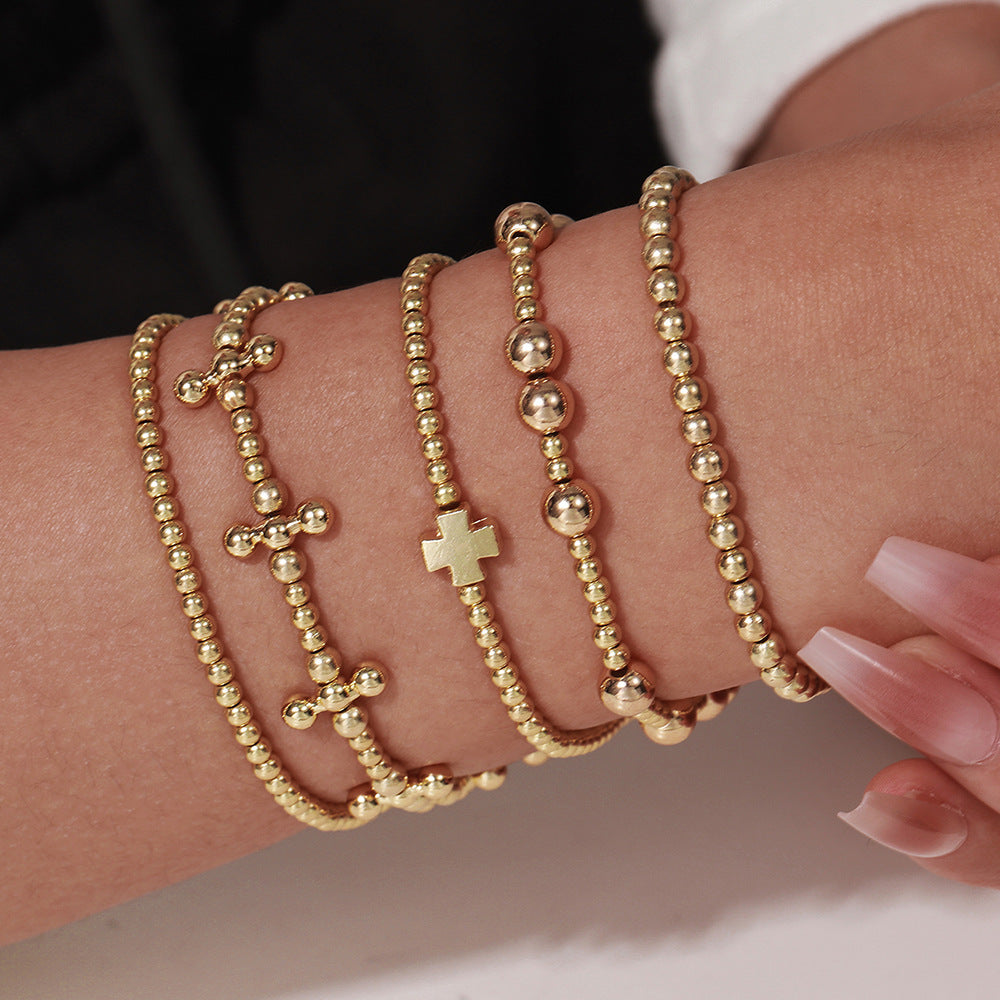 Cross-border new CCB round bead cross beaded bracelet combination fashion versatile trend stacked elastic bracelet women