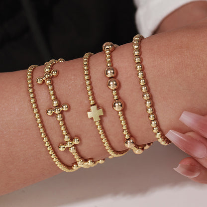Cross-border new CCB round bead cross beaded bracelet combination fashion versatile trend stacked elastic bracelet women