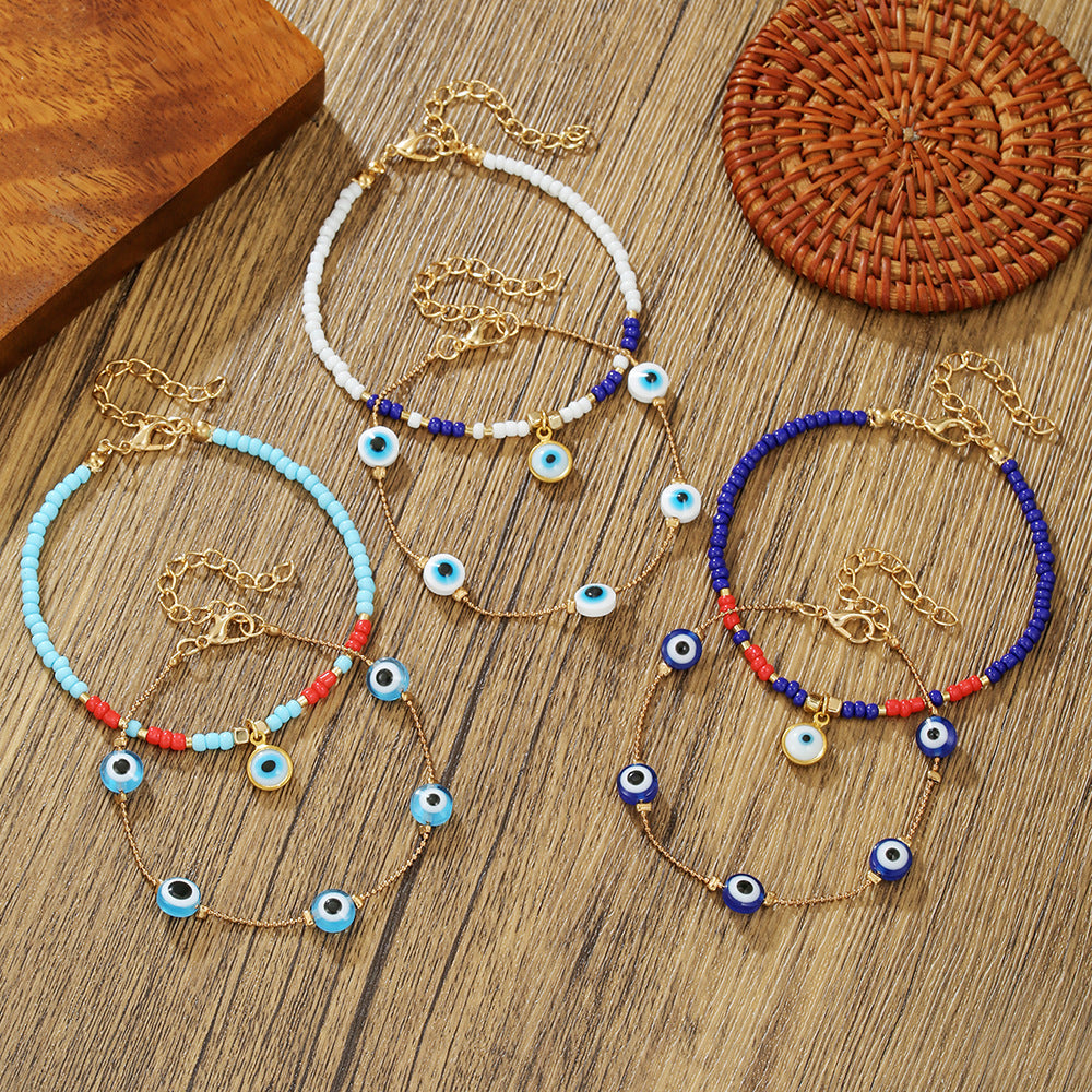 European and American niche trendy jewelry eye sky beaded bracelet light luxury niche multi-layer stacked rice bead bracelet