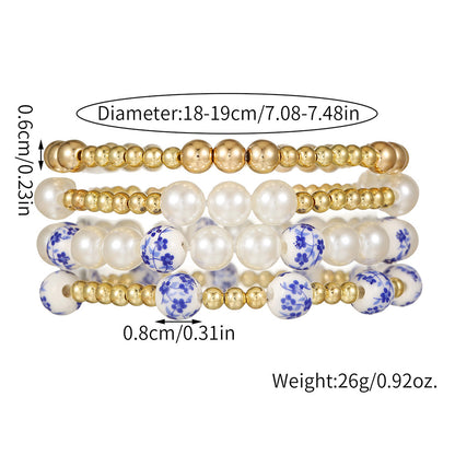 European and American bracelets cross-border stacking French beaded copper bead bracelet combination simple imitation pearl elastic jewelry women