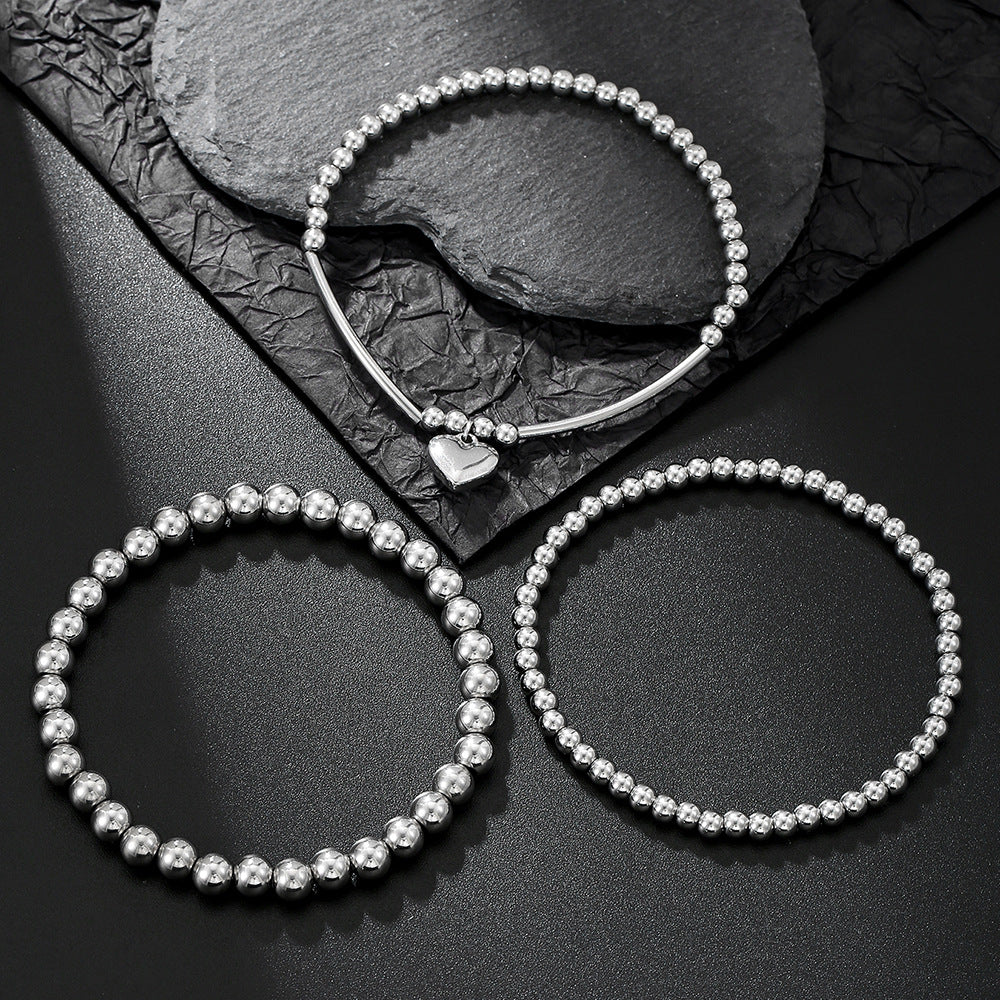 European and American cross-border hand jewelry stainless steel love pendant metal wind bracelet combination sweet cool beaded stacked bracelet women