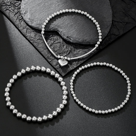 European and American cross-border hand jewelry stainless steel love pendant metal wind bracelet combination sweet cool beaded stacked bracelet women