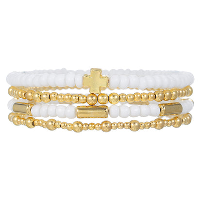 Cross-border new CCB round bead cross beaded bracelet combination fashion versatile trend stacked elastic bracelet women