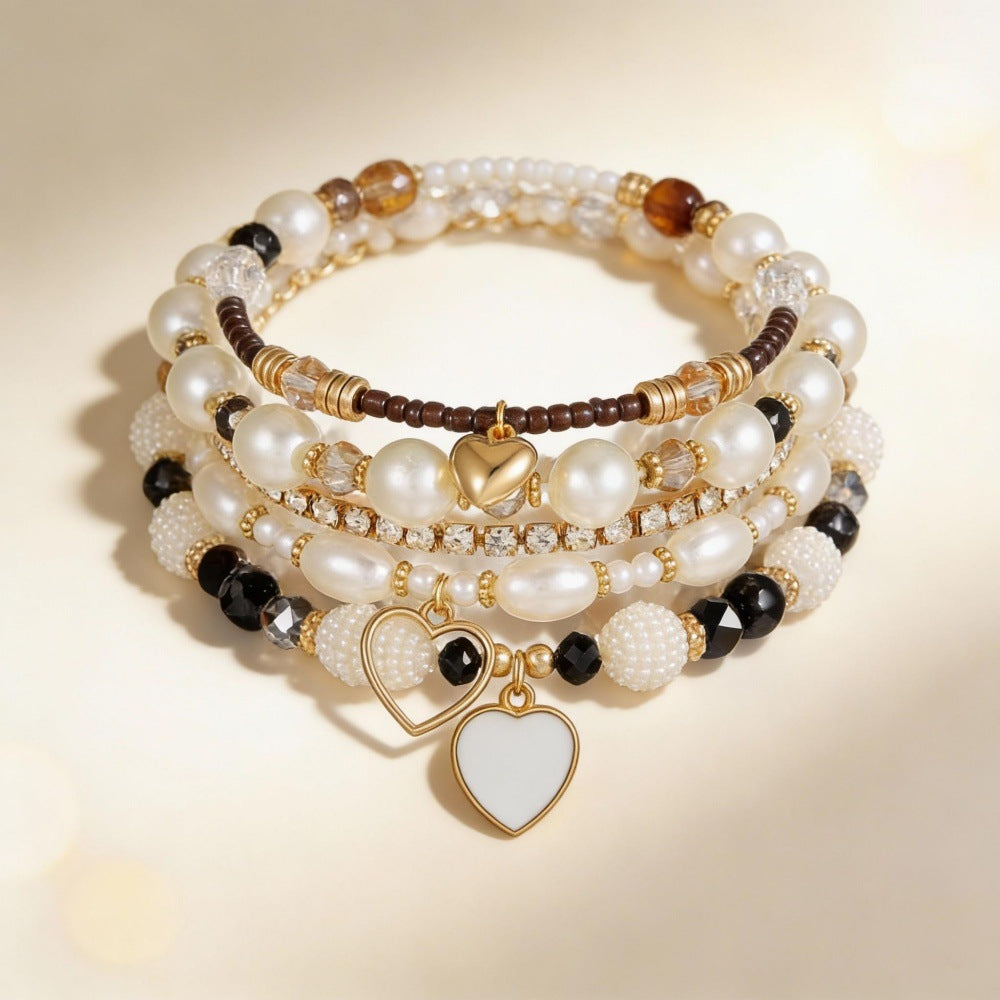 Cross-border European and American multi-piece bracelet handmade beaded pearl rhinestone bracelet female bohemian fashion love bracelet