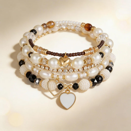 Cross-border European and American multi-piece bracelet handmade beaded pearl rhinestone bracelet female bohemian fashion love bracelet
