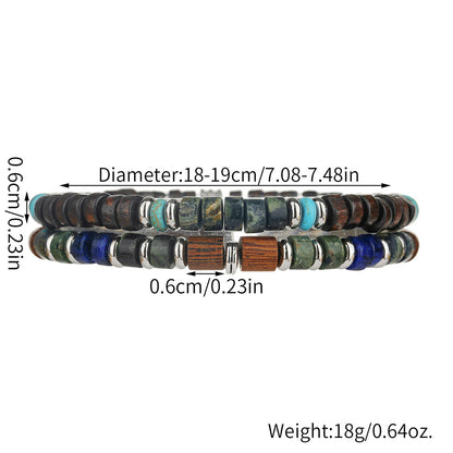 Factory direct sales cross-border wooden bead spacer semi-precious stone blue gold African pine men's bracelet retro beaded bracelet set