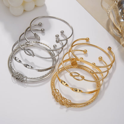 Bohemian retro stacked bracelet set, disc knotted geometric metal open bracelet, female couple bracelet.