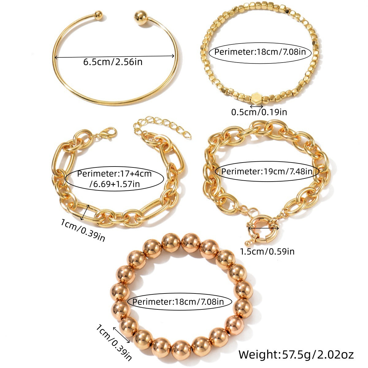 European and American cross-border bracelet retro chain bracelet simple geometric opening round bead gold glossy bracelet bracelet set