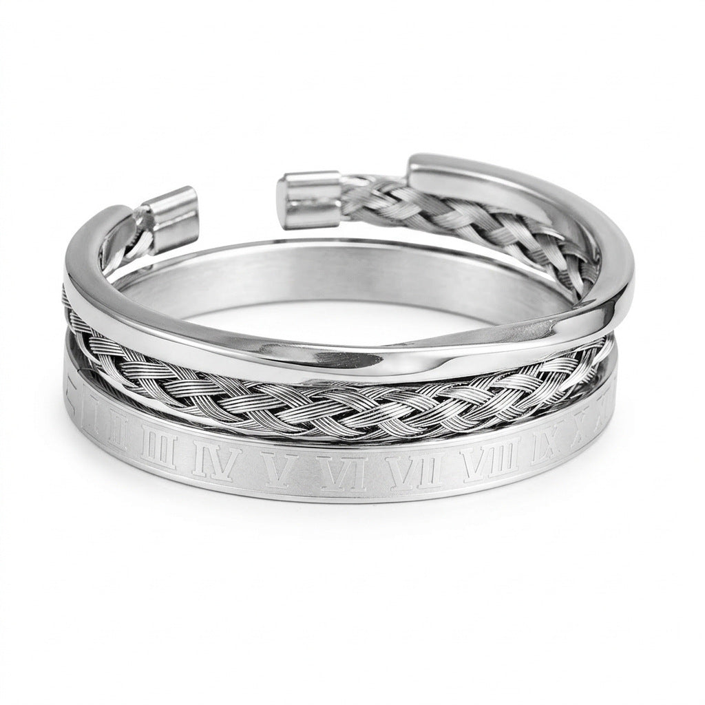 Cross-border European and American retro Roman nail bracelet stainless steel set bracelet men's punk style versatile titanium steel bracelet