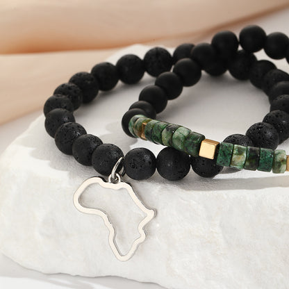 Original trendy jewelry retro stainless steel pendant volcanic frosted stone bracelet men's and women's trendy jewelry gift couple bracelet