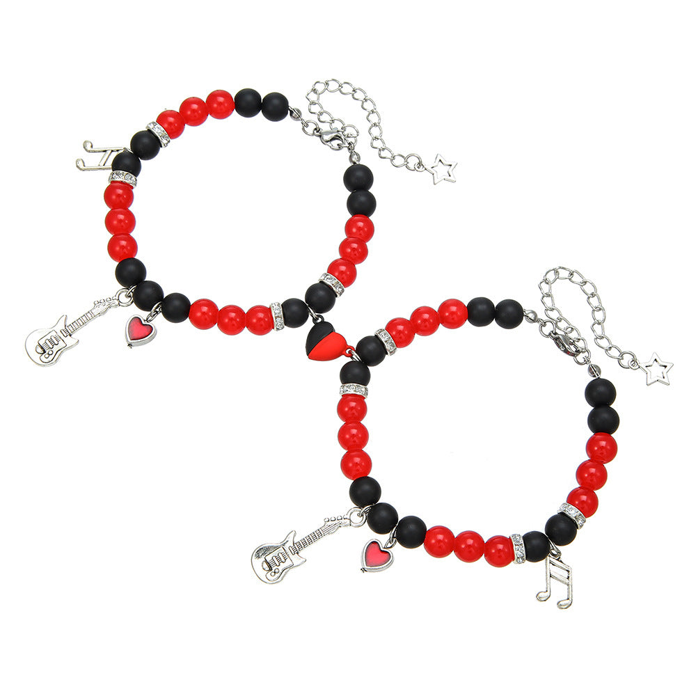 Cross-border hot-selling guitar five-pointed star music note love magnet bracelet set beaded couple girlfriend friendship bracelet female