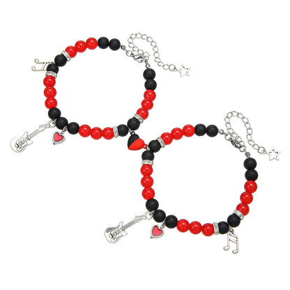 Cross-border hot-selling guitar five-pointed star music note love magnet bracelet set beaded couple girlfriend friendship bracelet female
