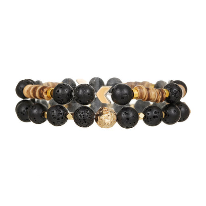 Cross-border natural semi-precious stone bead string men's bracelet volcanic stone wood bead spacer bracelet summer men's vacation jewelry