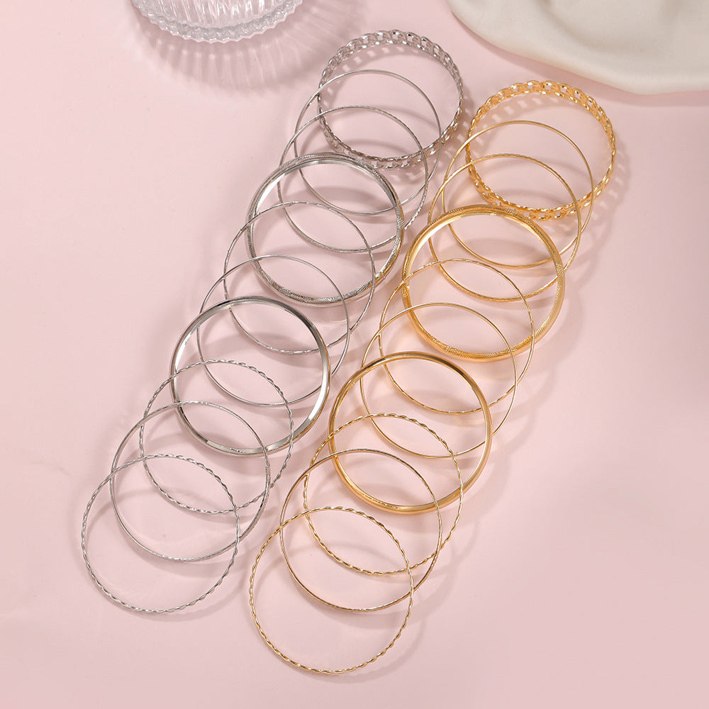 European and American cross-border retro simple stacked bracelet set fashionable mix and match 10 sets of chain bracelet bracelet jewelry combination