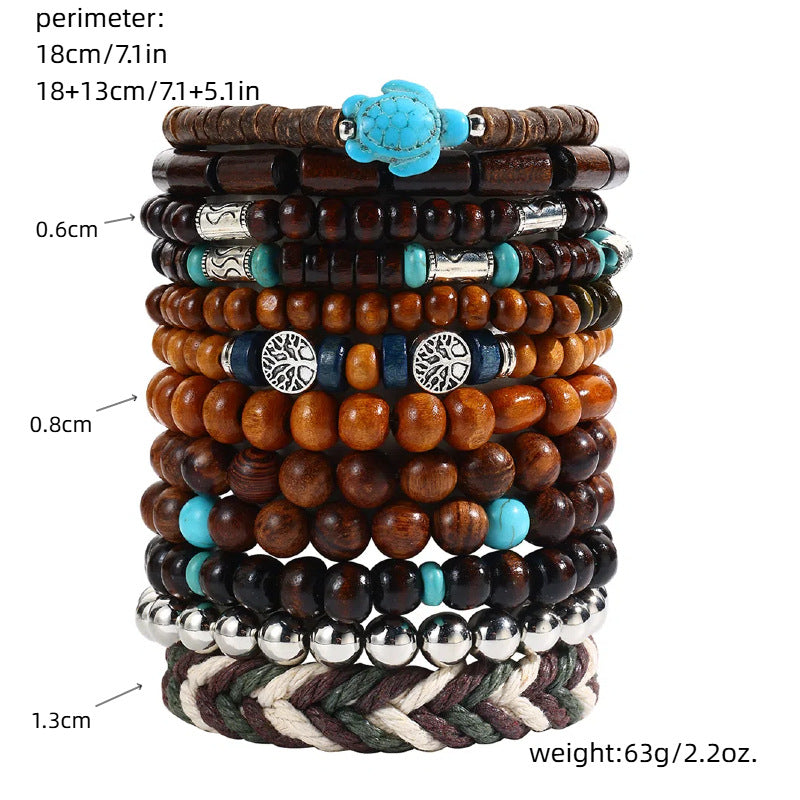 Cross-border new products, handmade beaded set bracelet, men's retro wooden bead elastic bracelet, coconut shell bracelet