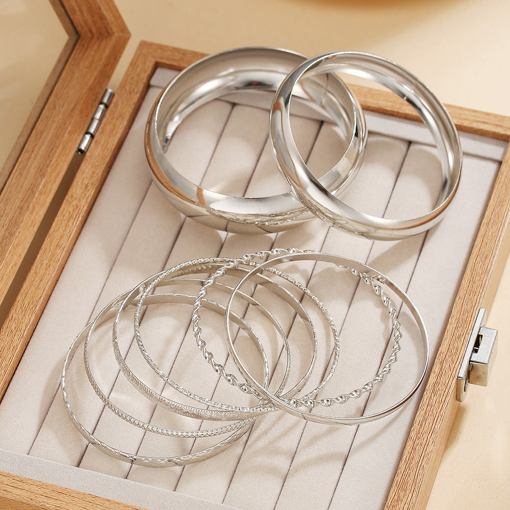 European and American cross-border hand jewelry stacked curved smooth twist bracelet simple geometric metal bracelet set